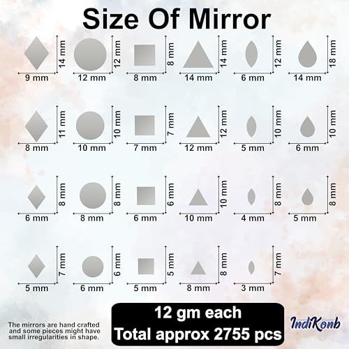 INDIKONB Mirrors for Craft Work |Craft Mirror for Lippan Art - Set of Different Shapes, Silver Glass Mirrors - Image 2