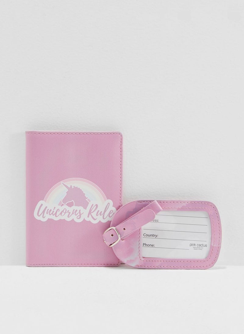 بينك كاكتوس طقم من حافظة جواز سفر وحافظة لبطاقة تعريف الأمتعة - Image 1