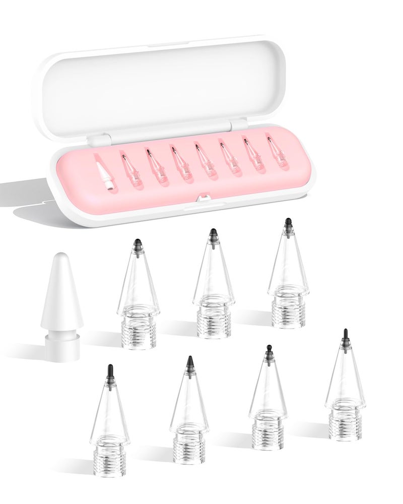 XYOFUN 8-Pack Carbon Fiber Replacement Tips for Apple Pencil Pro/2nd/1st Gen/USB-C, Upgraded Nibs for Bare Screen & Tempered Glass with Storage Case - Pink - Image 1