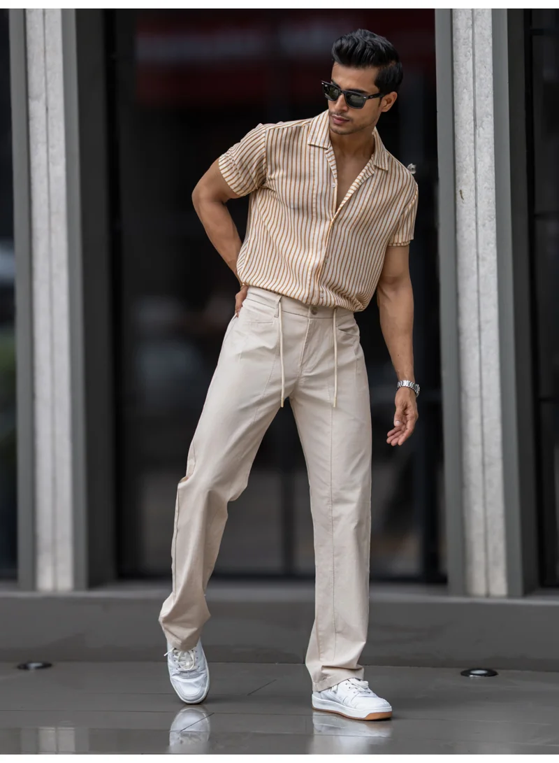 Maniac Maniac Mens Solid Khaki Cotton Trackpant