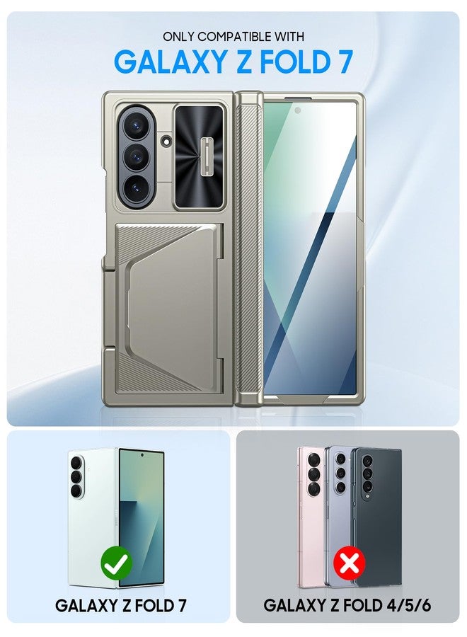 BSNRM for Samsung Galaxy Z Fold 7 Case with Card Holder RFID Blocking, Built in Slide Lens Cover & Hinge Protection & Screen Protector, Shockproof Wallet Case for Z Fold 7 (Titanium Gold) - Image 2