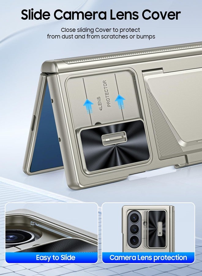 BSNRM for Samsung Galaxy Z Fold 7 Case with Card Holder RFID Blocking, Built in Slide Lens Cover & Hinge Protection & Screen Protector, Shockproof Wallet Case for Z Fold 7 (Titanium Gold) - Image 4