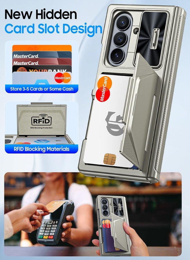 BSNRM for Samsung Galaxy Z Fold 7 Case with Card Holder RFID Blocking, Built in Slide Lens Cover & Hinge Protection & Screen Protector, Shockproof Wallet Case for Z Fold 7 (Titanium Gold) - Image 3