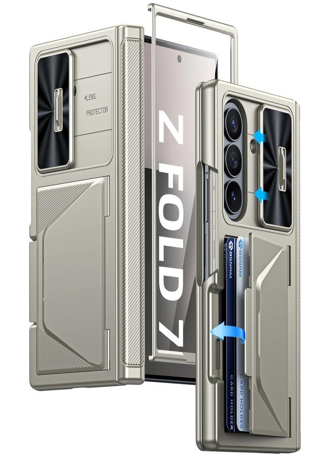 BSNRM for Samsung Galaxy Z Fold 7 Case with Card Holder RFID Blocking, Built in Slide Lens Cover & Hinge Protection & Screen Protector, Shockproof Wallet Case for Z Fold 7 (Titanium Gold) - Image 1