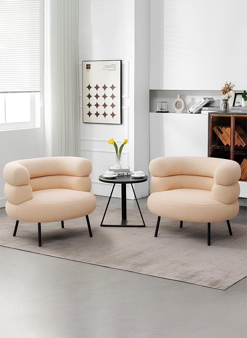 تايمي طقم 2 كرسي قماش بوكليه بتصميم انيق، كرسي تسريحة لغرفة النوم، كرسي بوكلية لغرفة المعيشة والمكتب -بيج مع أرجل سوداء, 70x62x74 سم - Image 1