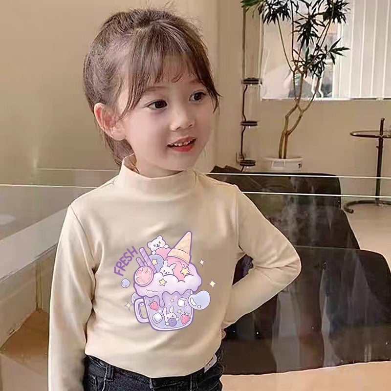 Y2304# Girls Velvet Long Sleeve Joker T-Shirt New Children'S White Coat Baby Base Shirt Tide T - Image 5