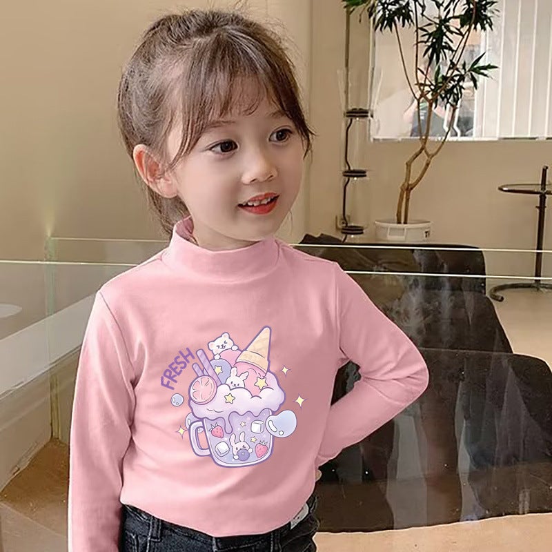 Y2304# Girls Velvet Long Sleeve Joker T-Shirt New Children'S White Coat Baby Base Shirt Tide T - Image 4