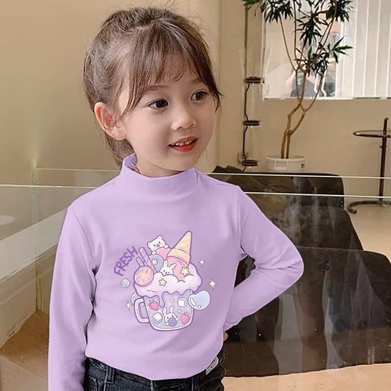 Y2304# Girls Velvet Long Sleeve Joker T-Shirt New Children'S White Coat Baby Base Shirt Tide T - Image 2