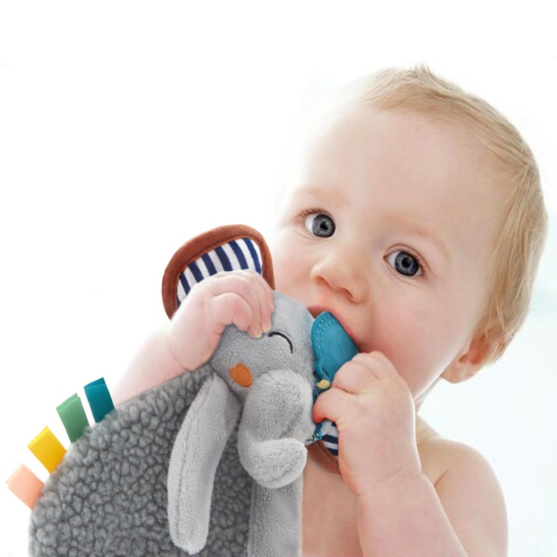 Pro Goleem Grey Elephant Loveys for Babies Girl and Boy, Baby Lovey with Teether, Baby Toys 0 3 6 9 12 Months, Safety Teething Toys for Babies Infant Newborn and Toddler Gifts - Image 1