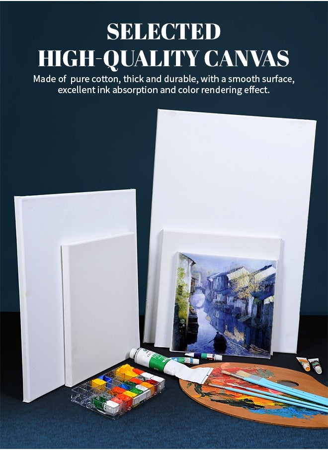 5 Pcs Cotton Primed Painting Canvas Set, Stretched White Blank Canvas, Suitable for Acrylics, Oils, and Other Paintings