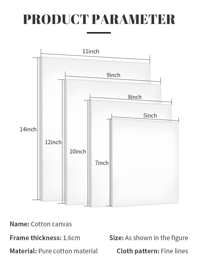 5 Pcs Cotton Primed Painting Canvas Set, Stretched White Blank Canvas, Suitable for Acrylics, Oils, and Other Paintings