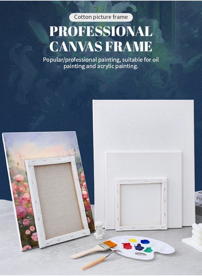 5 Pcs Cotton Primed Painting Canvas Set, Stretched White Blank Canvas, Suitable for Acrylics, Oils, and Other Paintings