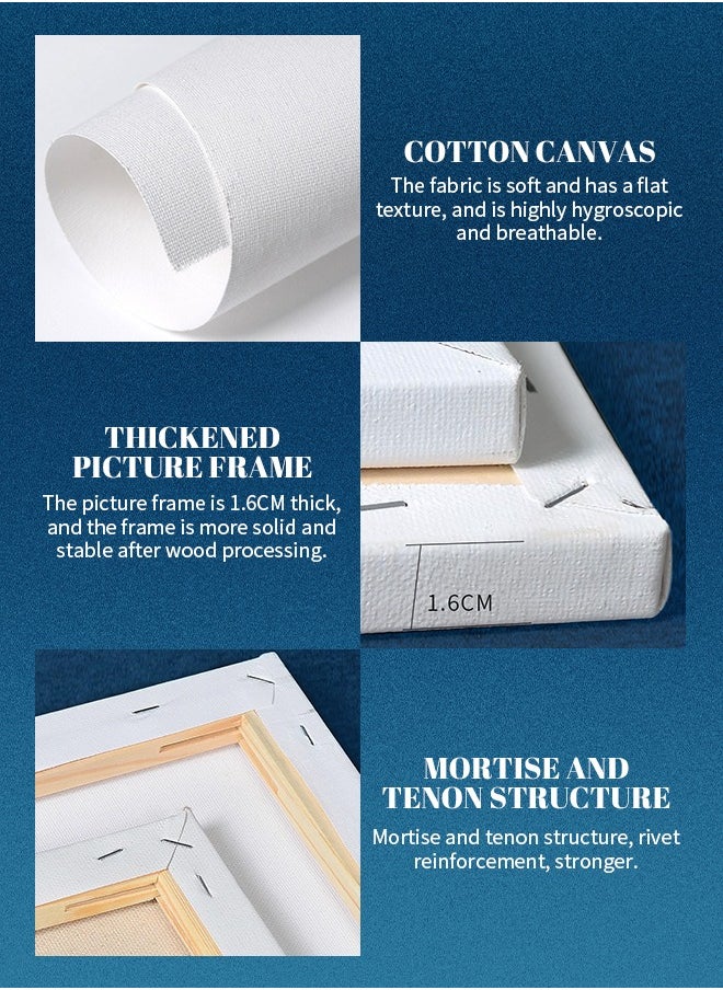 5 Pcs Cotton Primed Painting Canvas Set, Stretched White Blank Canvas, Suitable for Acrylics, Oils, and Other Paintings