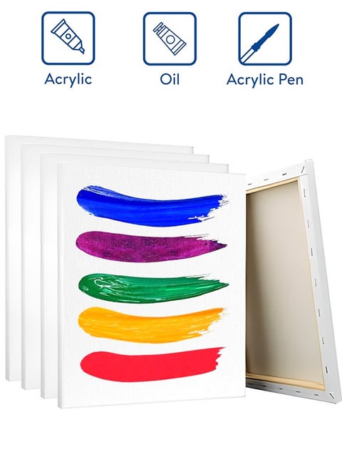 5 Pcs Cotton Primed Painting Canvas Set, Stretched White Blank Canvas, Suitable for Acrylics, Oils, and Other Paintings