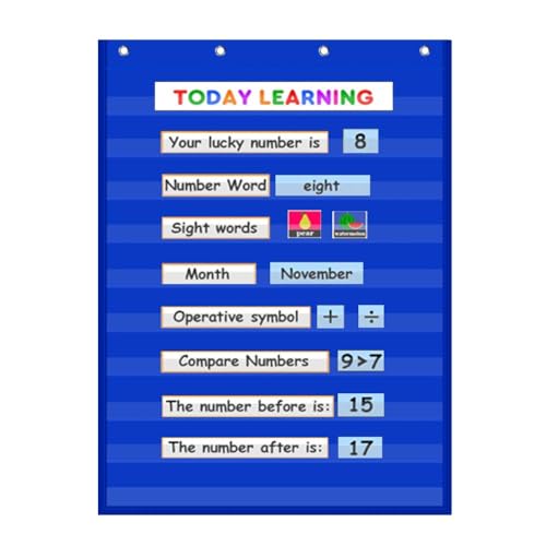 AUVCAS Standard Pocket Chart Clear 10 Pockets Chart for Classroom & Home Heavy Duty Hanging Pocket Chart for Word Wall/Letter Cards/Sentence Strips 28Wx43L,Blue - Image 1