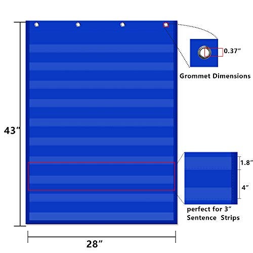 AUVCAS Standard Pocket Chart Clear 10 Pockets Chart for Classroom & Home Heavy Duty Hanging Pocket Chart for Word Wall/Letter Cards/Sentence Strips 28Wx43L,Blue - Image 4