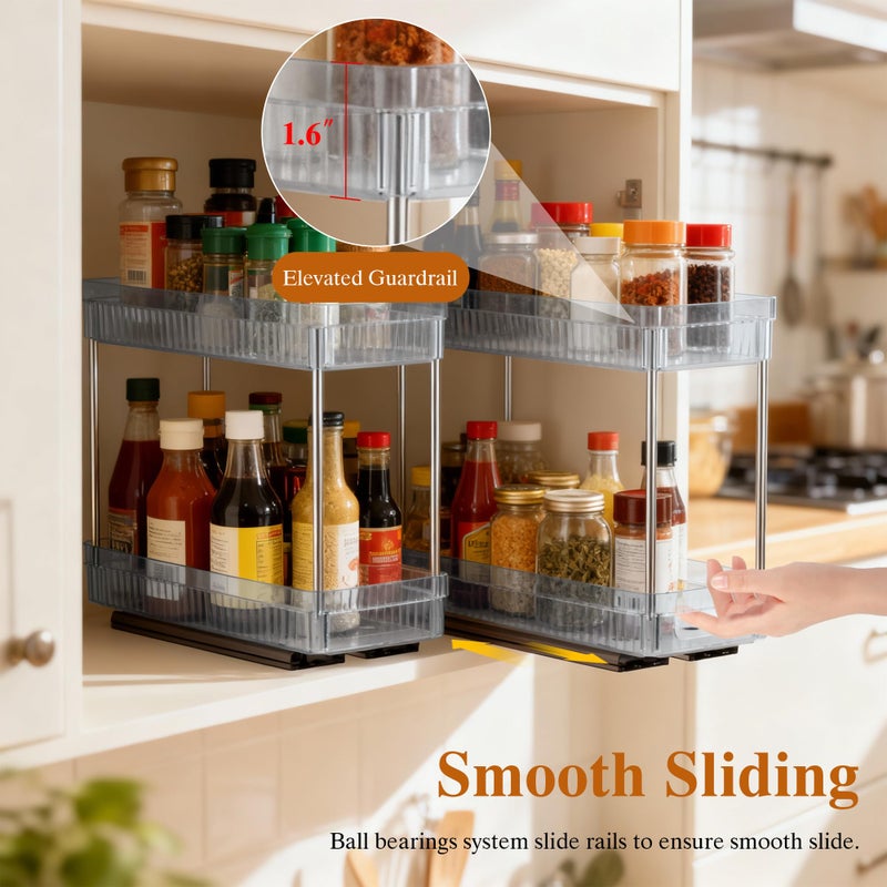 DABIGE 3 Pack Pull Out Spice Rack Organizer for Cabinet, 2 Tier Slide Out Spice Racks Organizer, Spice Cabinet Organizers, Cabinet Size Need:12'' High x 11'' Deep x 5'' Wide, Clear Acrylic - Image 3