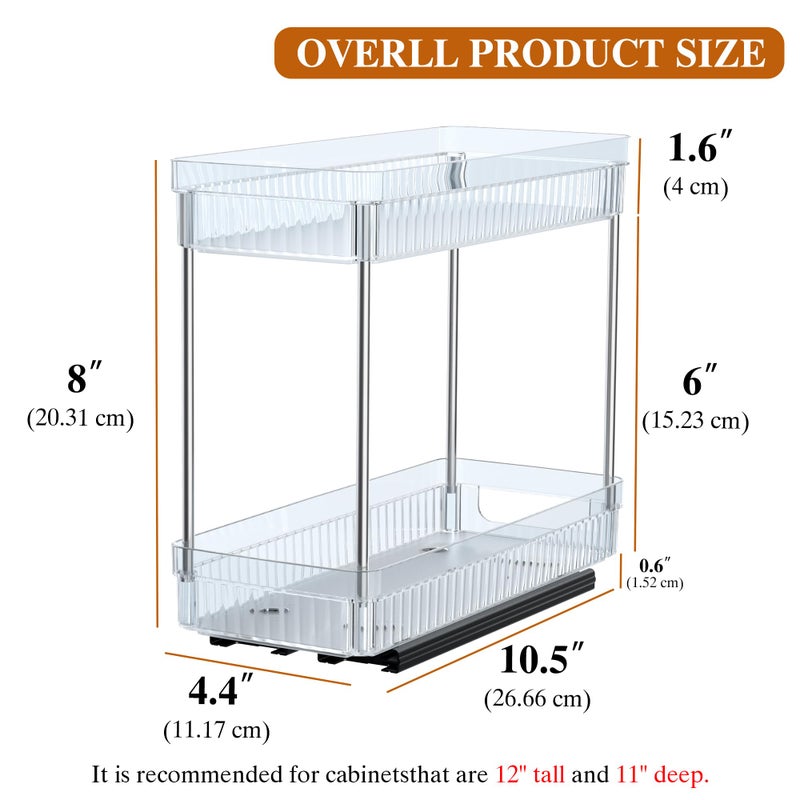 DABIGE 3 Pack Pull Out Spice Rack Organizer for Cabinet, 2 Tier Slide Out Spice Racks Organizer, Spice Cabinet Organizers, Cabinet Size Need:12'' High x 11'' Deep x 5'' Wide, Clear Acrylic - Image 4