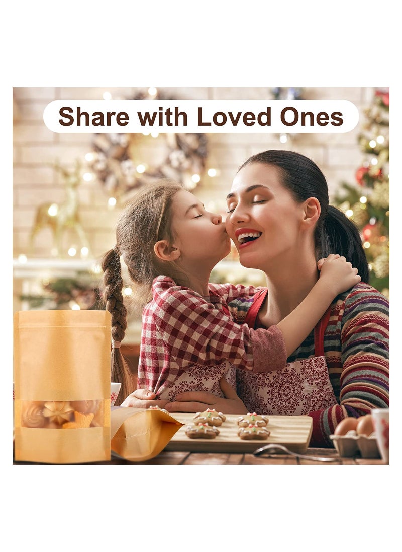 SYOSI 50pcs Food Pouches Kraft Stand Up Food Bags Zip Lock Reusable Packing Pouches with Transparent Window and Tear Notch Thicken Heat Sealable or Storing Cookie Snack Tea and Drinking 15*22cm  - Image 3