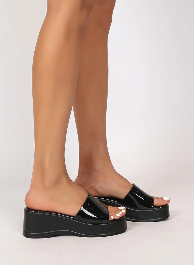Sneak-a-Peek Solid Slip On Wedge Heel Sandals by Styli
