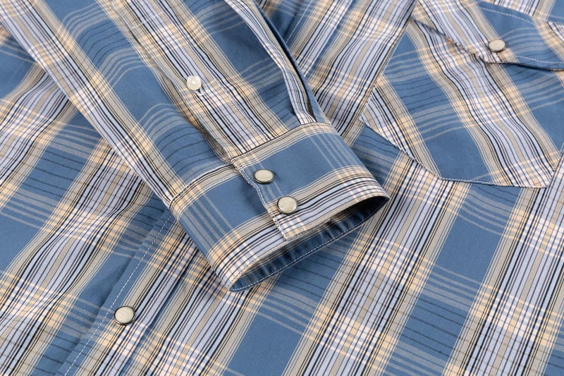 Double Pump Menâ€™s Western Cowboy Shirts-Long Sleeve Snap Button Plaid Shirt, Regular Fit Cotton Casual Shirt(493-XL) - Image 2