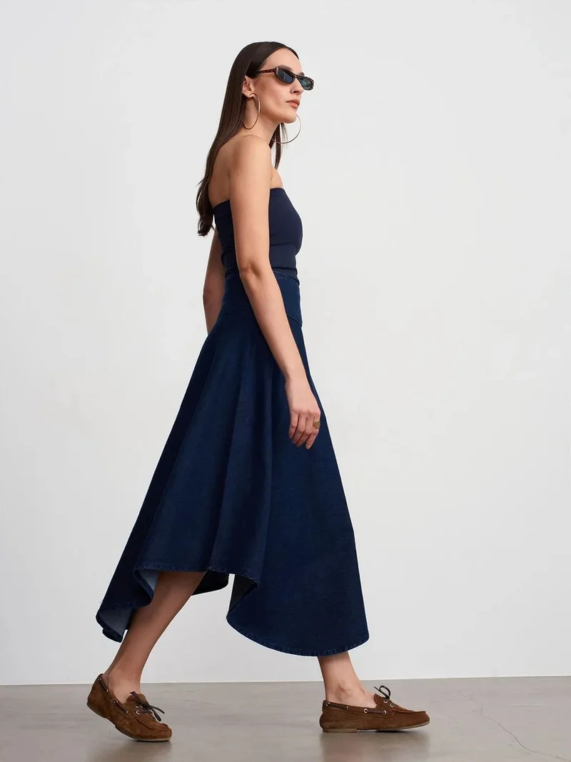 Dilvin DILVIN High-Waist Midi Denim A-Line Skirt