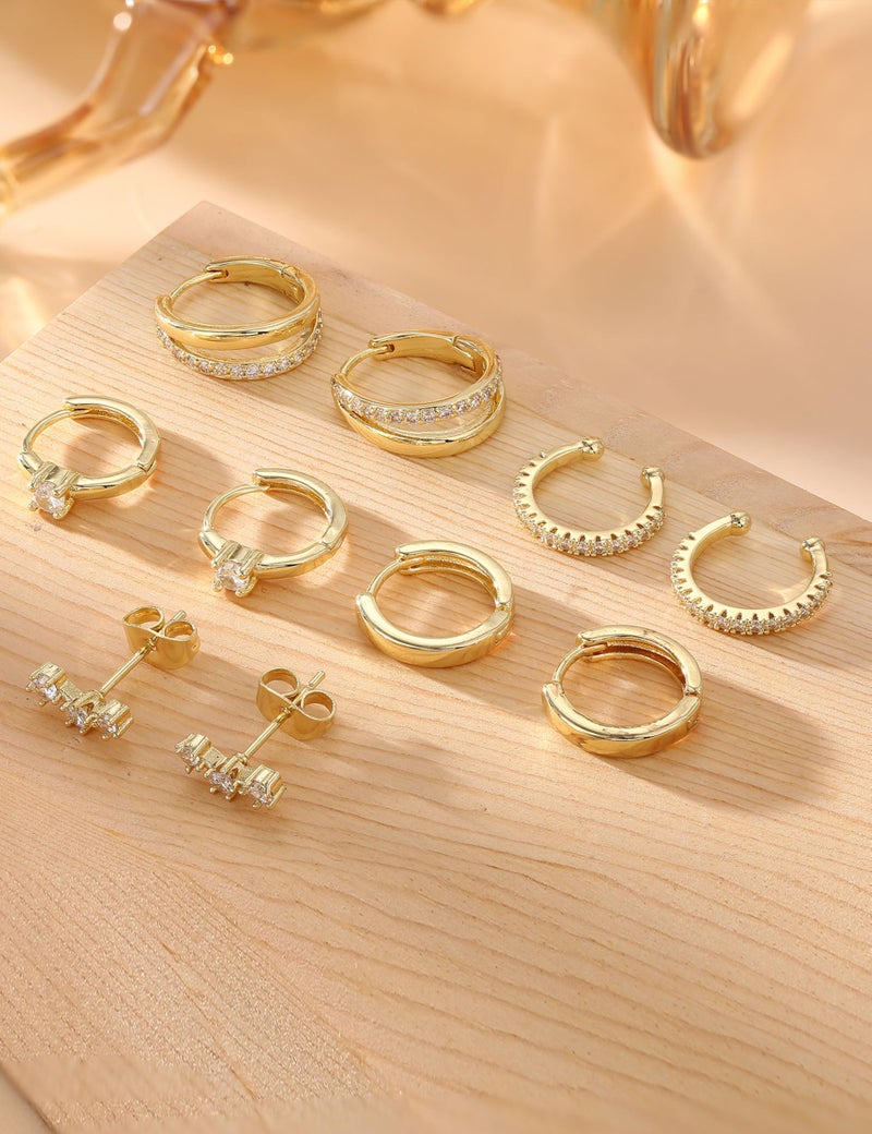 Sanfenly Gold Earrings Hoop Earrings for Women Trendy Dainty Stud 14K Gold Plated Small Double Gold Silver Hoop Lightweight Huggie Cartilage Set Jewelry for Women Gifts - Image 5