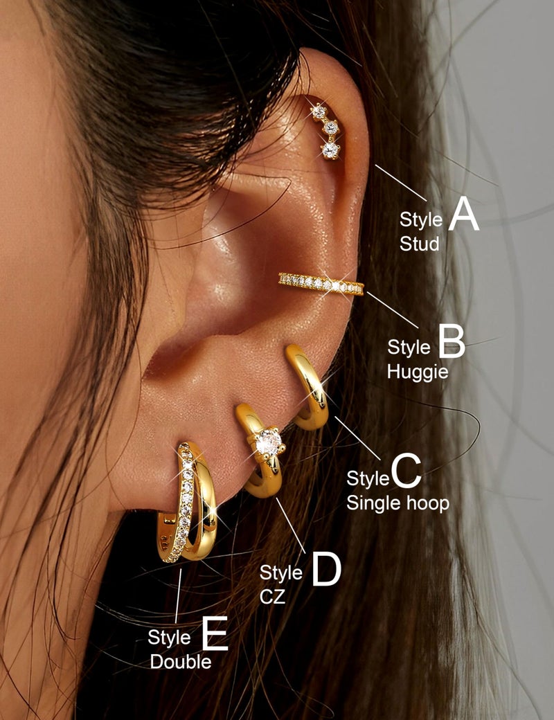 Sanfenly Gold Earrings Hoop Earrings for Women Trendy Dainty Stud 14K Gold Plated Small Double Gold Silver Hoop Lightweight Huggie Cartilage Set Jewelry for Women Gifts - Image 3