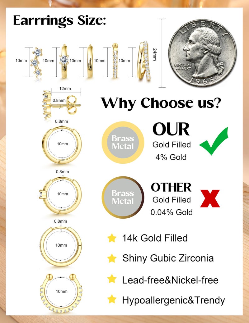 Sanfenly Gold Earrings Hoop Earrings for Women Trendy Dainty Stud 14K Gold Plated Small Double Gold Silver Hoop Lightweight Huggie Cartilage Set Jewelry for Women Gifts - Image 2