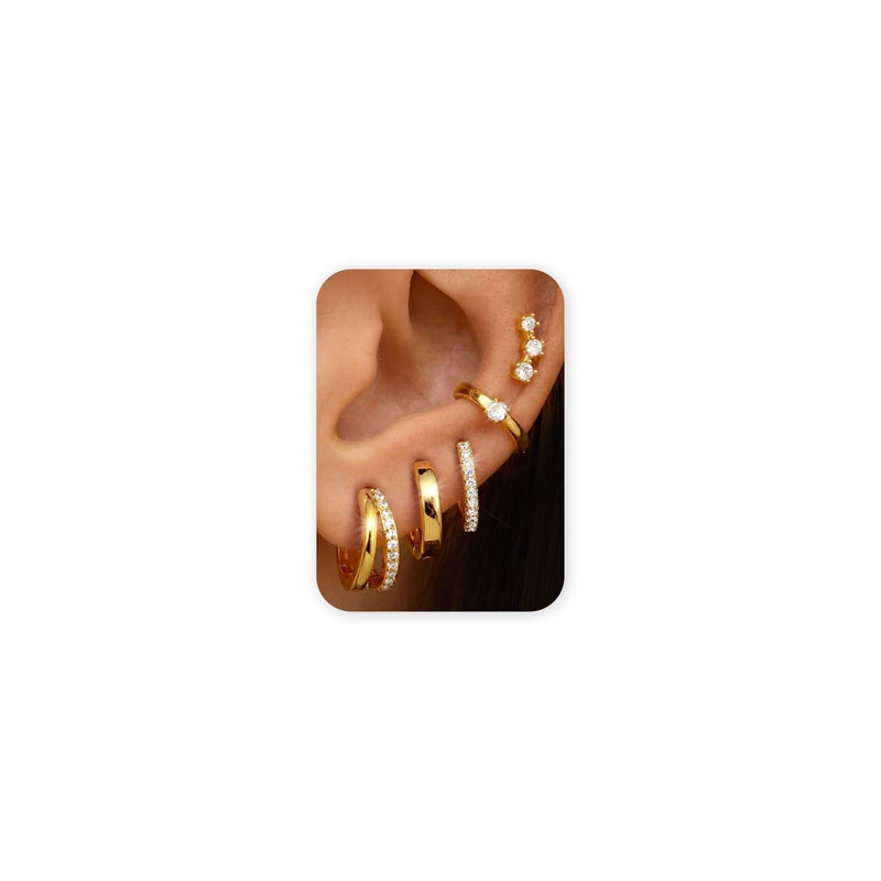 Sanfenly Gold Earrings Hoop Earrings for Women Trendy Dainty Stud 14K Gold Plated Small Double Gold Silver Hoop Lightweight Huggie Cartilage Set Jewelry for Women Gifts - Image 1