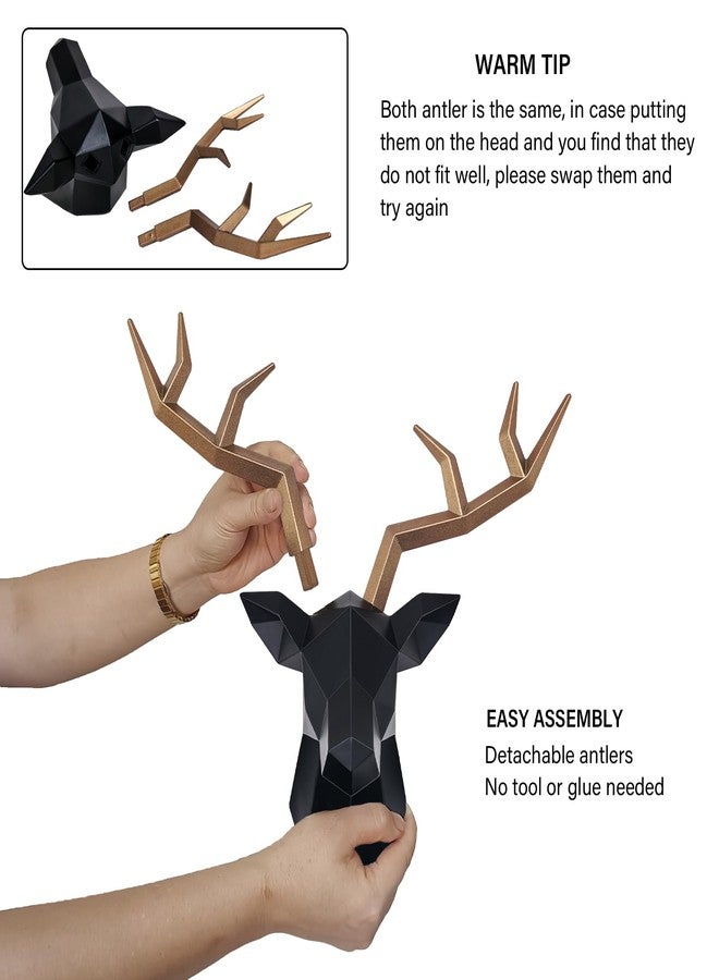 Keygift Geometrical Deer Head Wall Decor Black&Copper Faux Taxidermy Resin Animal Head Wall Mount Deer Antlers Wall Sculptures - Image 3