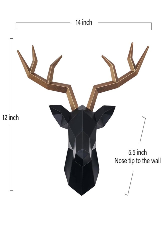 Keygift Geometrical Deer Head Wall Decor Black&Copper Faux Taxidermy Resin Animal Head Wall Mount Deer Antlers Wall Sculptures - Image 4