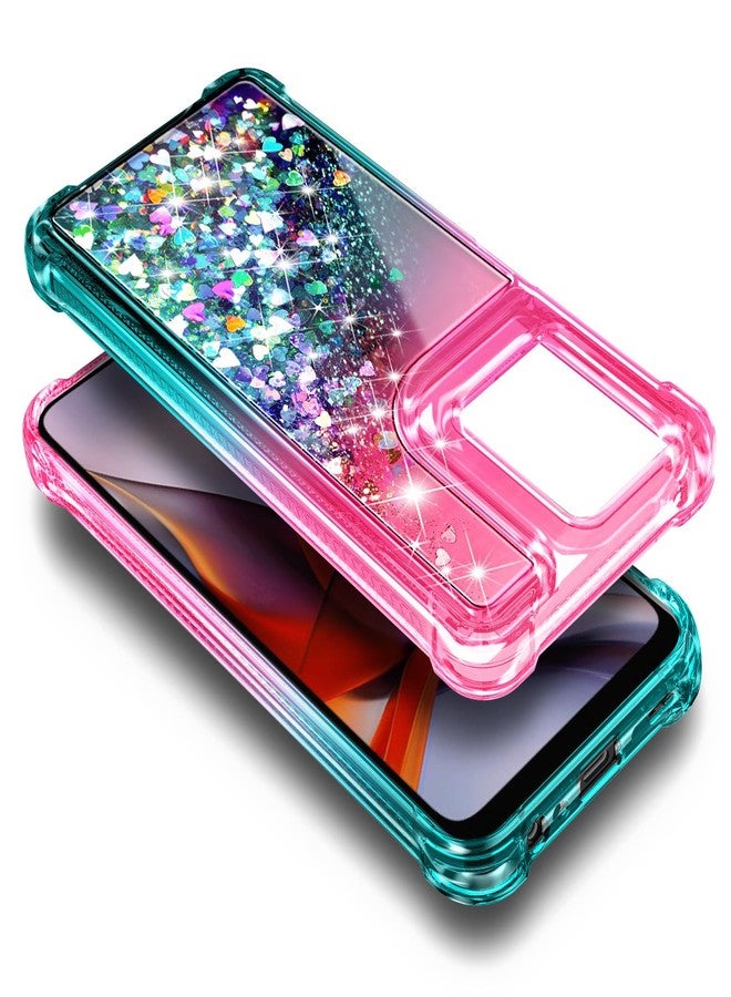 WDHD Designed for Motorola Moto G 5G 2025 Phone Case, Glitter Floating Liquid Waterfall Girls Women Cute Case with Ring Holder Grip & Diamond Wrist Strap Lanyard (Pink/Aqua) - Image 5