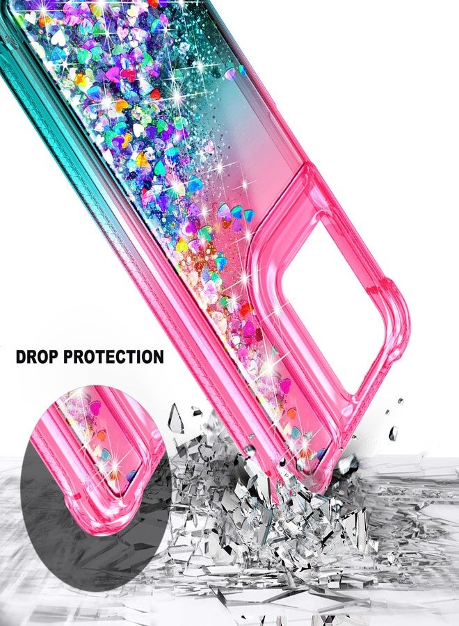WDHD Designed for Motorola Moto G 5G 2025 Phone Case, Glitter Floating Liquid Waterfall Girls Women Cute Case with Ring Holder Grip & Diamond Wrist Strap Lanyard (Pink/Aqua) - Image 4