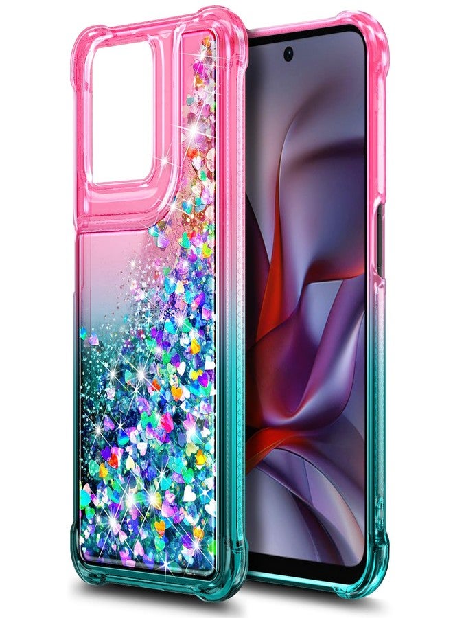 WDHD Designed for Motorola Moto G 5G 2025 Phone Case, Glitter Floating Liquid Waterfall Girls Women Cute Case with Ring Holder Grip & Diamond Wrist Strap Lanyard (Pink/Aqua) - Image 3