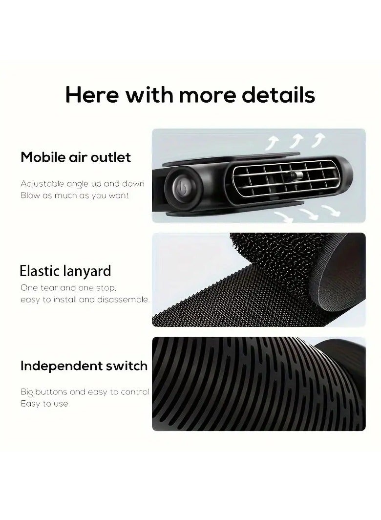 MUNTAQI Car Seat Cooling Fan, Portable USB Vehicle Fan , 3 Speed Strong Wind, Low Noise Car Front Seat Backseat Fans Recirculating Air Conditioning Fan for All Cars RV - Image 4