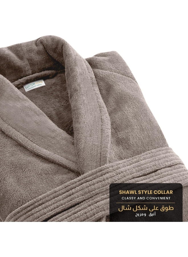 Cotton home Cotton Home Unisex Bathrobe - 100% Cotton Super Soft Highly Absorbent Lightweight Bathrobes for Women & Men - Ideal for Everyday Comfort & Relaxation Taupe  - Image 3
