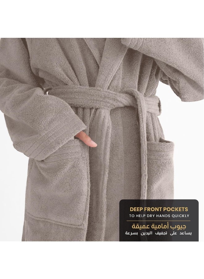 Cotton home Cotton Home Unisex Bathrobe - 100% Cotton Super Soft Highly Absorbent Lightweight Bathrobes for Women & Men - Ideal for Everyday Comfort & Relaxation Taupe  - Image 5