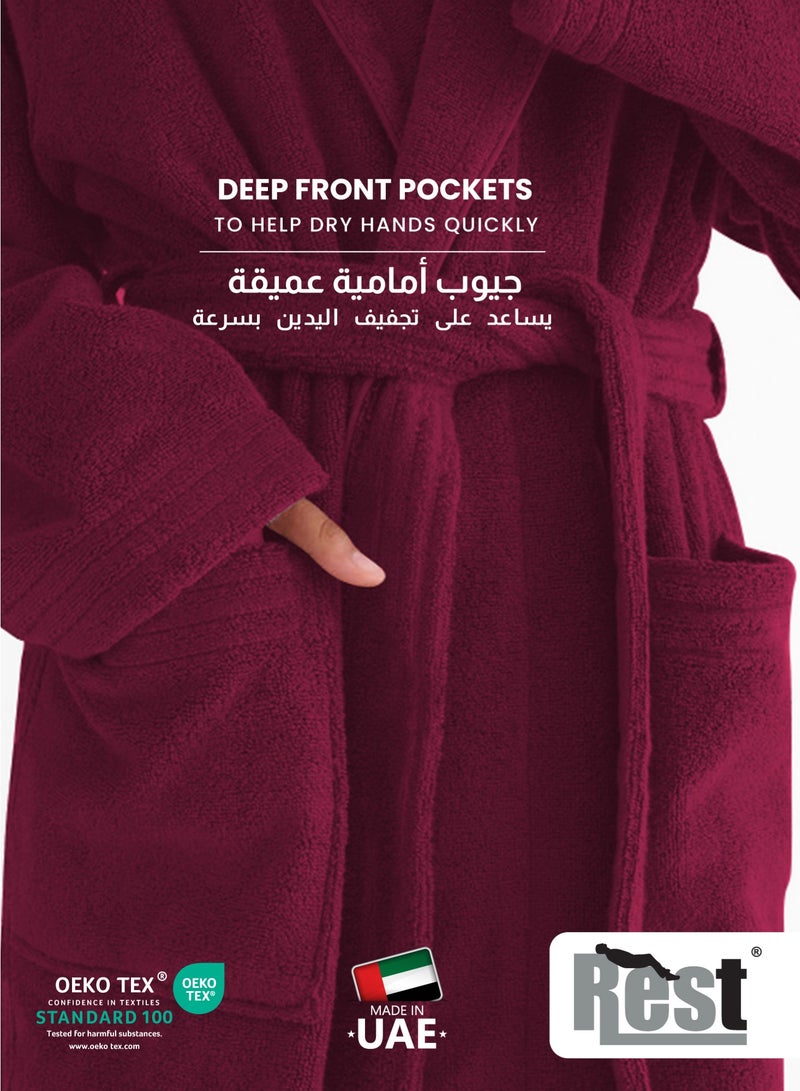 Cotton home Terry Bathrobe With Pockets Maroon XXL Hotel Luxury Loungewear Cotton Soft and Absorbent Comfortable After Shower Bathrobe Fade Resistant Men and Women One Size Fits All 45x30x65cm - Image 5