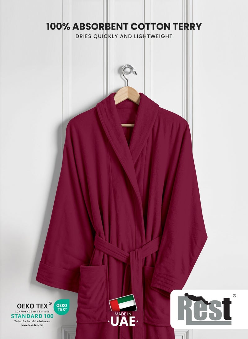 Cotton home Terry Bathrobe With Pockets Maroon XXL Hotel Luxury Loungewear Cotton Soft and Absorbent Comfortable After Shower Bathrobe Fade Resistant Men and Women One Size Fits All 45x30x65cm - Image 2