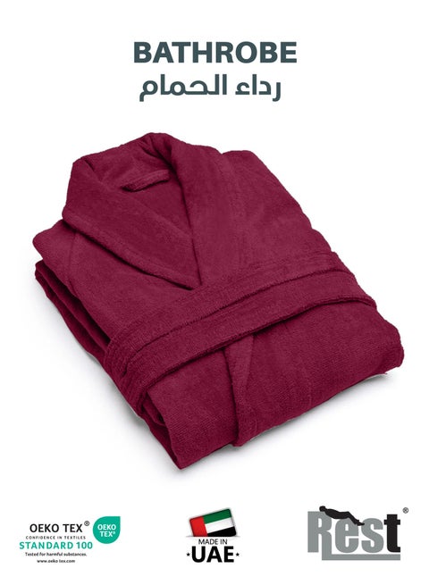 REST  Terry Bathrobe With Pockets Maroon Hotel Luxury Loungewear Cotton Soft and Absorbent Comfortable After Shower Bathrobe Fade Resistant Men and Women One Size Fits All 45x30x65cm