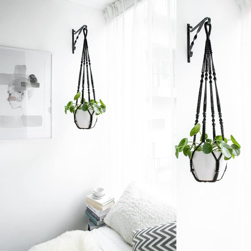 Mkono Macrame Plant Hanger Indoor Hanging Planter Basket with Wood Beads Decorative Flower Pot Holder No Tassels for Indoor Outdoor Boho Home Decor 35 Inch, Black, Set of 1 (POTS NOT Included) - Image 2