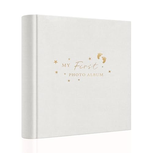 Holoary Baby Photo Album 4x6 100 Photos with Writing Area, 100 Pockets 4x6 Picture Album, Linen Fabric Cover Picture Book for Photos, Baby Photo Albums Hot Stamping Cover(Beige) - Image 1