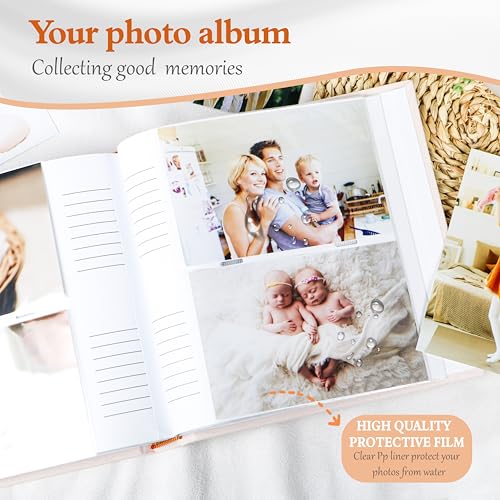 Holoary Baby Photo Album 4x6 100 Photos with Writing Area, 100 Pockets 4x6 Picture Album, Linen Fabric Cover Picture Book for Photos, Baby Photo Albums Hot Stamping Cover(Beige) - Image 5