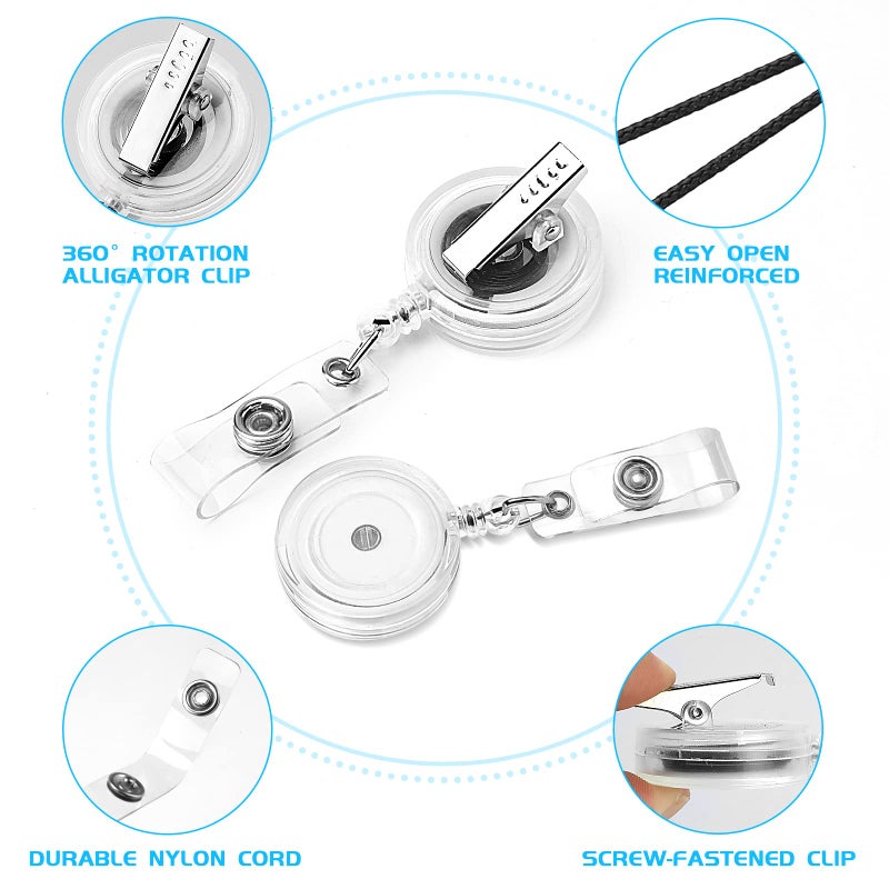 Maileto 25 Pack Badge Reels Retractable with Swivel Alligator Clip Retractable Badge Holder Reels for Students, Teachers, Office Workers (Translucent Clear) - Image 2