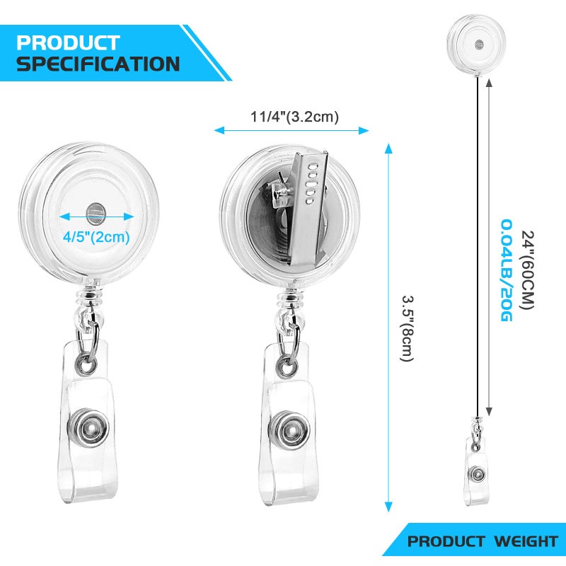 Maileto 25 Pack Badge Reels Retractable with Swivel Alligator Clip Retractable Badge Holder Reels for Students, Teachers, Office Workers (Translucent Clear) - Image 3