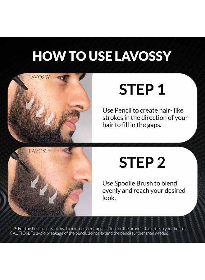 LAVOSSY Beard Pencil Filler for Men - Black, Pack of 3 - Long Lasting and Easy to Use with Blending Brush, Water/Sweat Proof, Fills Patchy Beard, Moneyback Promise - Image 5