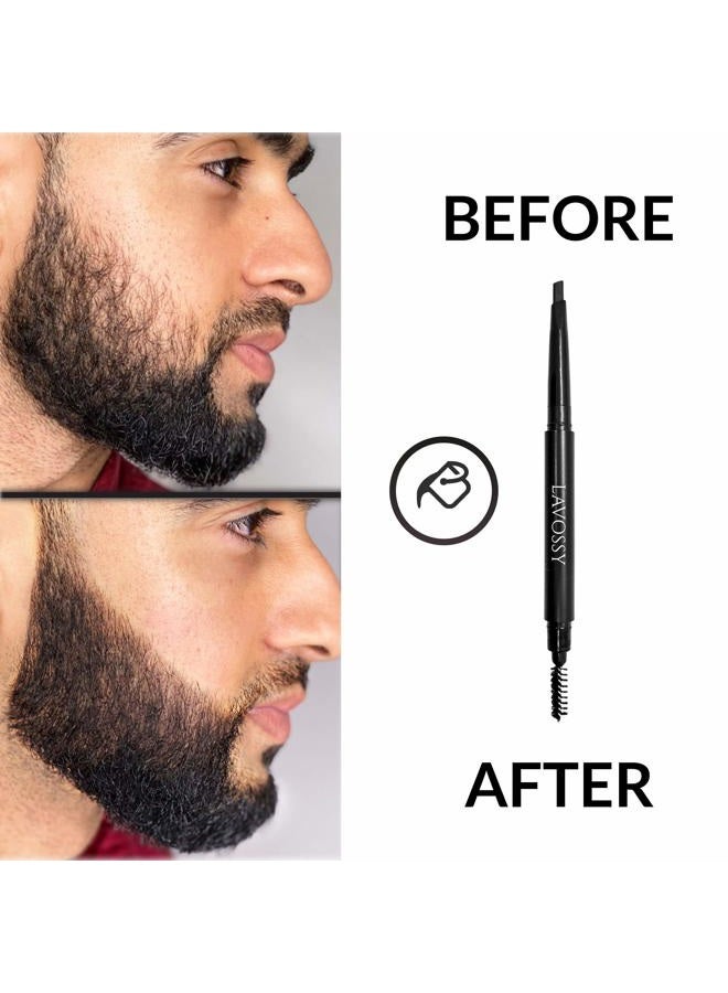 LAVOSSY Beard Pencil Filler for Men - Black, Pack of 3 - Long Lasting and Easy to Use with Blending Brush, Water/Sweat Proof, Fills Patchy Beard, Moneyback Promise - Image 3