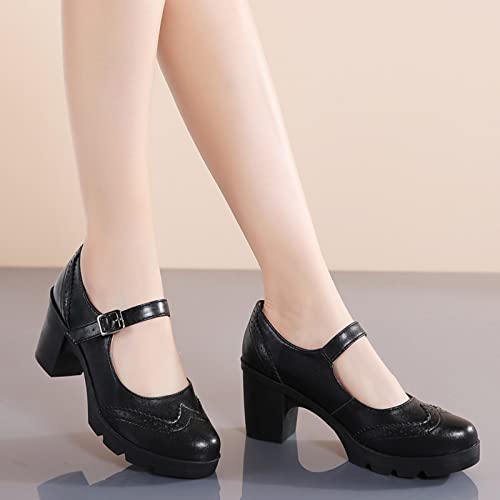 DADAWEN Women's Chunky Low Block Heels Mary Jane Closed Toe Work Pumps Comfortable Round Toe Oxfords Dress Wedding Shoes Black US Size 9 - Image 2