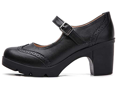 DADAWEN Women's Chunky Low Block Heels Mary Jane Closed Toe Work Pumps Comfortable Round Toe Oxfords Dress Wedding Shoes Black US Size 9 - Image 5